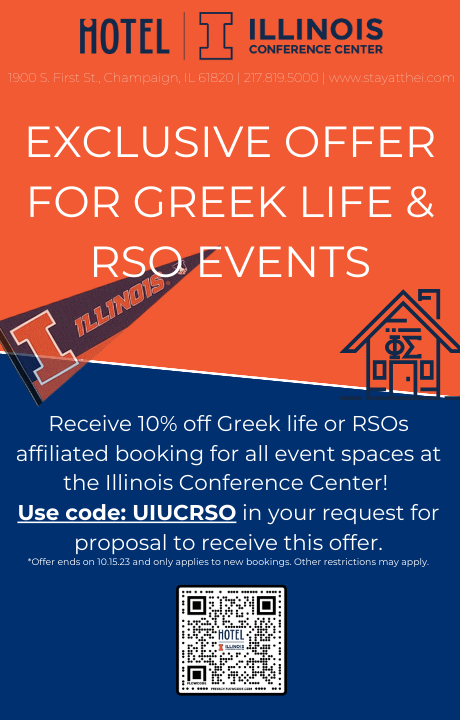 iHotel's tweet photo. Exclusive offer for Greek life &amp; RSO event space ending soon! Submit your request for proposal today: https://t.co/Ibh5KkbBAA

#uiuc #uofi #college #University #gala #banquet #events #conference #meetingspace #luncheon https://t.co/oBqN0V8mg5