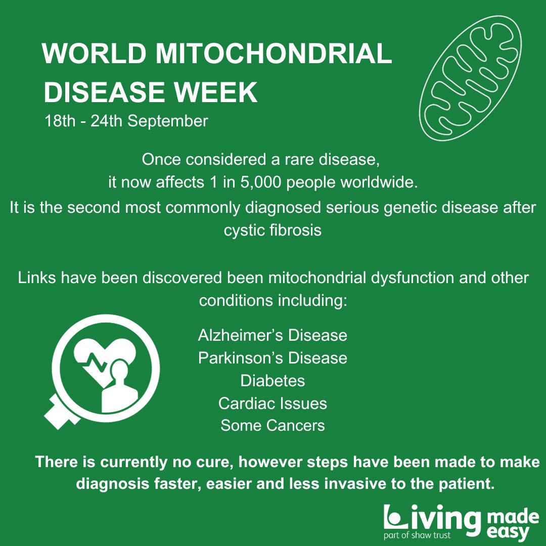 This week is World Mitochondrial Disease Week which is an annual campaign that raises to help awareness through education. To find support or to find out more information on Mitochondrial Disease, please visit @4Lilyfoundation  or @MyMitoMission.

#MitochondrialDiseaseAwareness