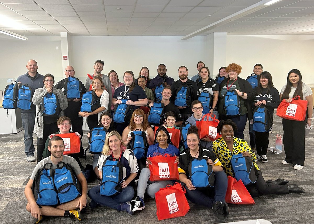 dandh's tweet photo. Giving is engrained in our culture, and our Business Operations team committed to adding a philanthropic initiative into their team activities. Their first act was to collect items and create goody bags for @MakeAWishPHL Wish Kids as they embark on their trips. #BuiltForGiving https://t.co/mhdTVeaMDQ