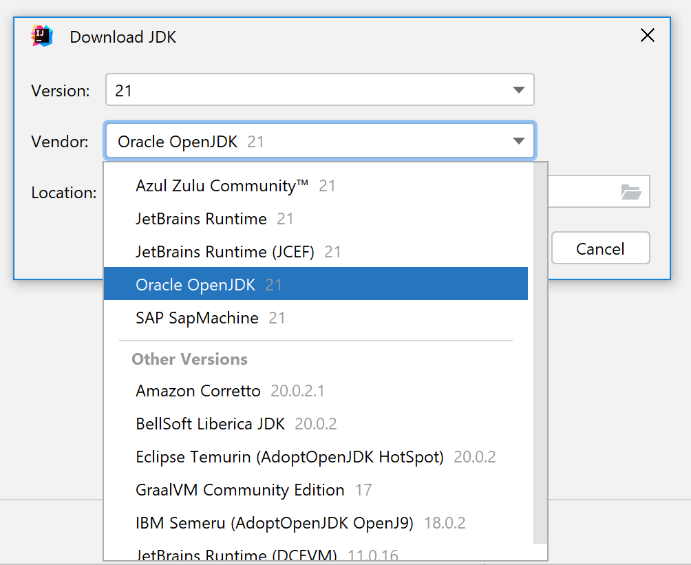 IntelliJ IDEA suggests downloading OpenJDK 21 now! Other JDK 21 options are also available. No need to update IntelliJ IDEA itself, new options appeared automatically.