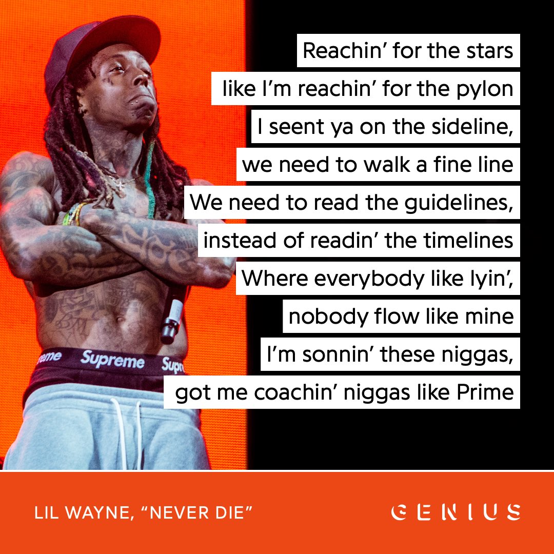 Genius's tweet photo. 🔥lil wayne went lil wayne🔥 “never die” on  @Nas ’ new album ‘magic 3’ 🪄🪄🪄 @LilTunechi https://t.co/MXPf4vhkYC