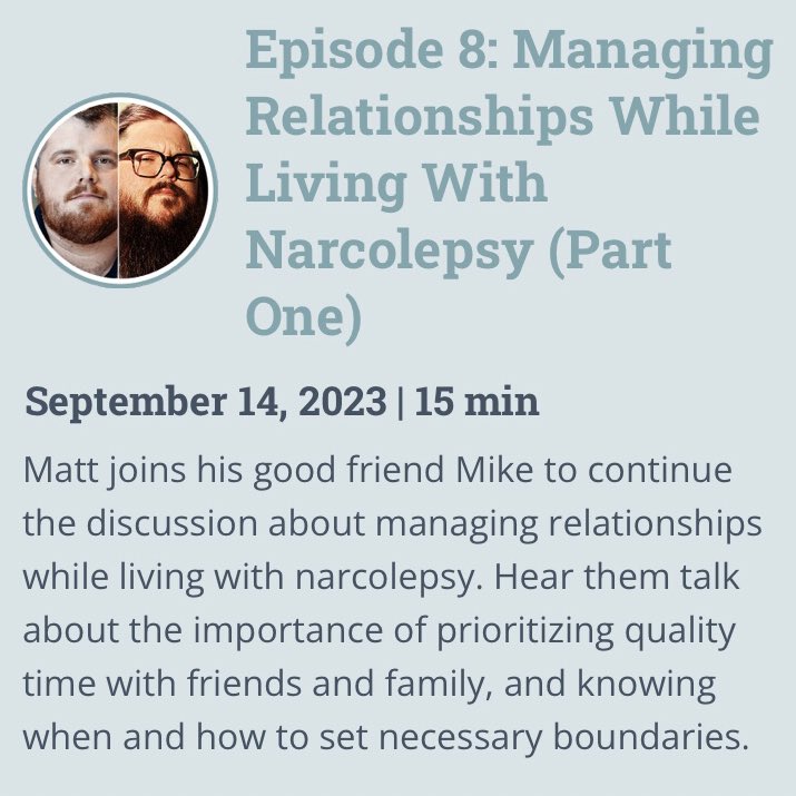 matthorsnell's tweet photo. This collaboration has been a long time in the making.

When I first started sharing about life with #narcolepsy there were fewer advocates…and almost no fellas. @SleepyistMike was there.

Proud to share alongside Mike for #KnowNarcolepsy!

#SleepPeeps
#WorldNarcolepsyDay https://t.co/uyLizGk0jE