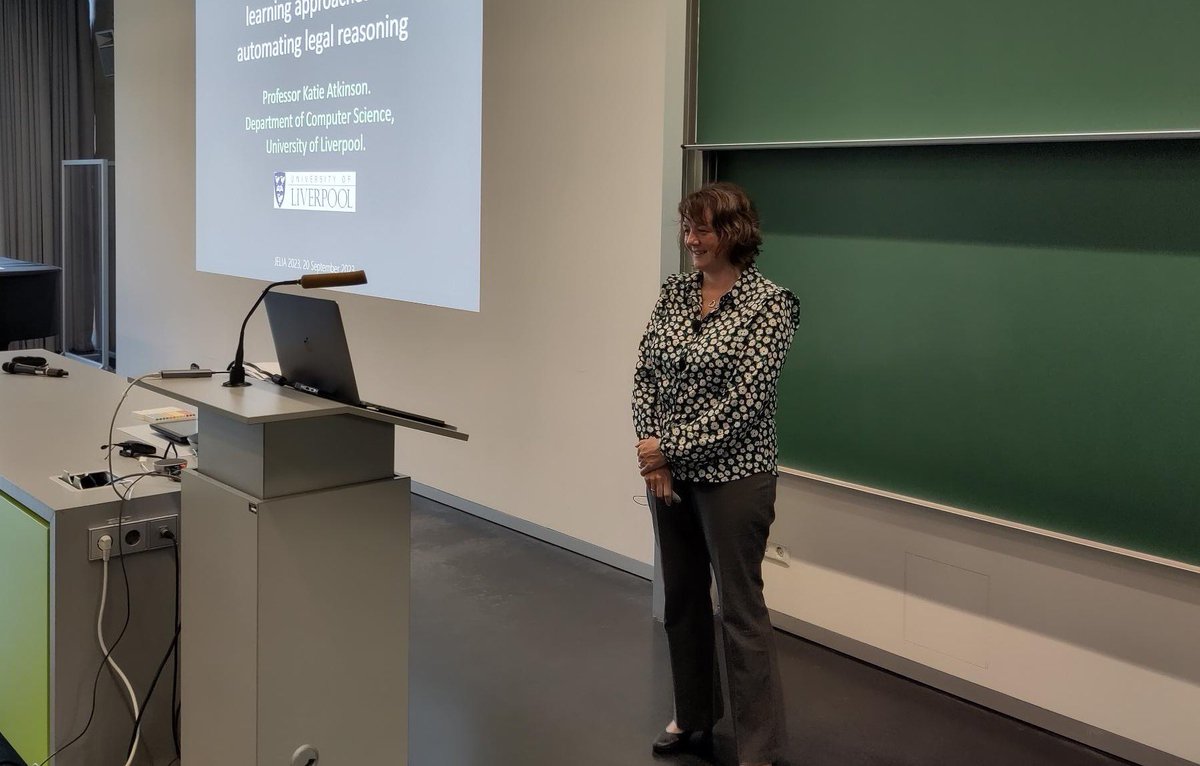 jelia23conf's tweet photo. We are eager to listen to Katie Atkinson‘s keynote talk in the last session on day 1 at #JELIA23 https://t.co/OOfEx2rAE0