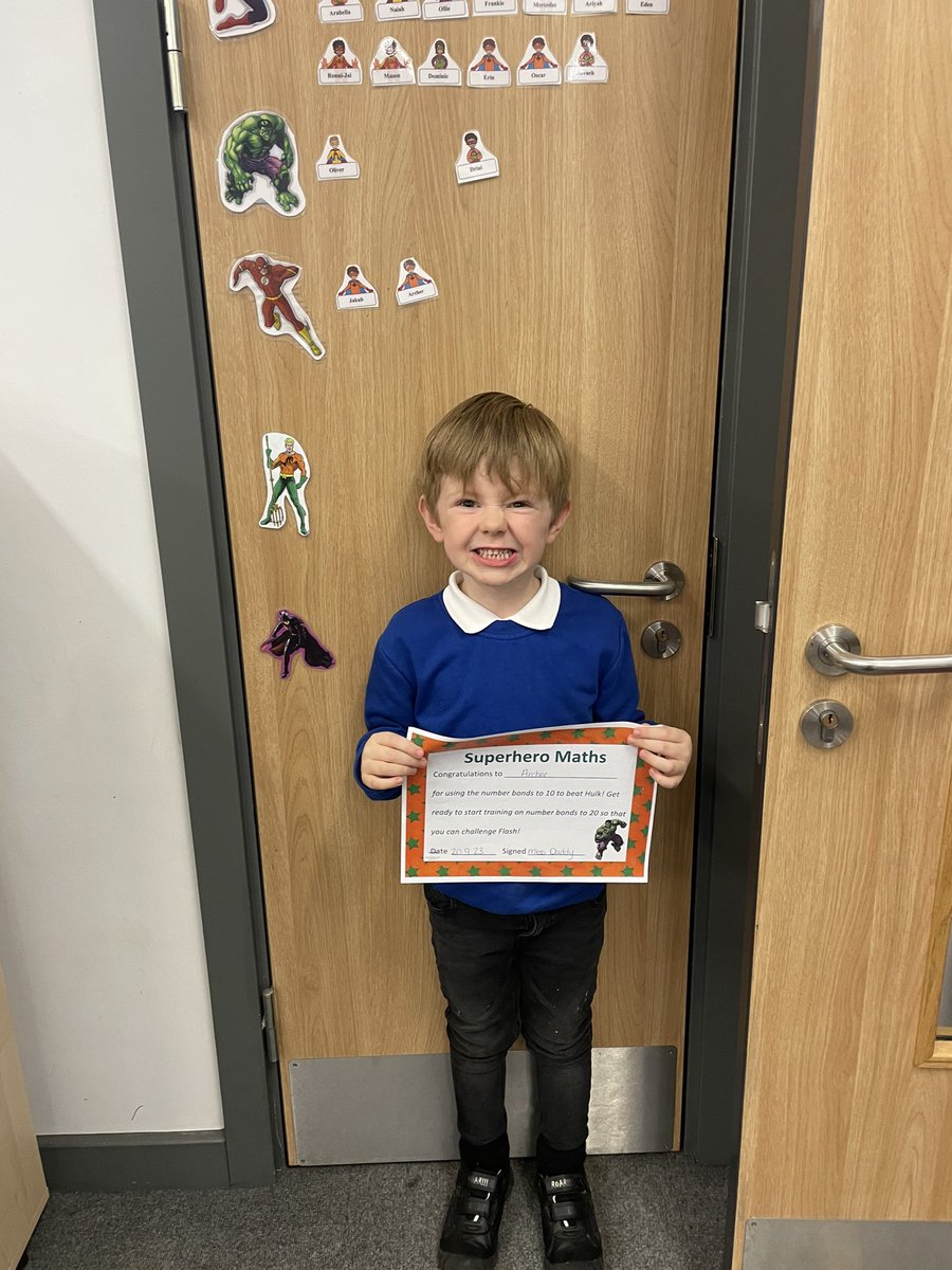 francisaskew's tweet photo. What a fantastic start to year 1. We have 3 superstars who have beat their superheroes by working hard learning their number bonds to 10 and 20. Well done! π¦Έπ»ββοΈ #FAPSMaths #FAPSresillience https://t.co/nqaaSSYDPA