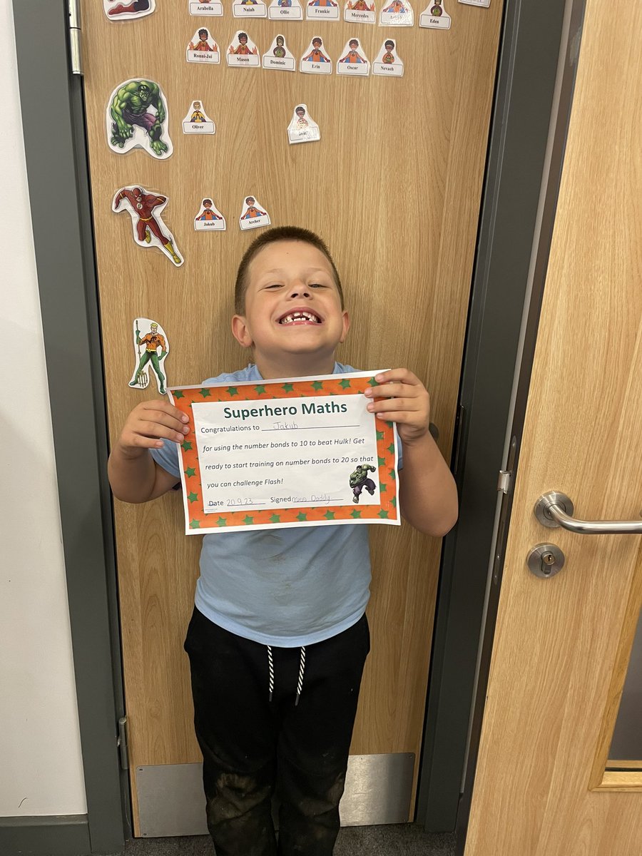 francisaskew's tweet photo. What a fantastic start to year 1. We have 3 superstars who have beat their superheroes by working hard learning their number bonds to 10 and 20. Well done! π¦Έπ»ββοΈ #FAPSMaths #FAPSresillience https://t.co/nqaaSSYDPA