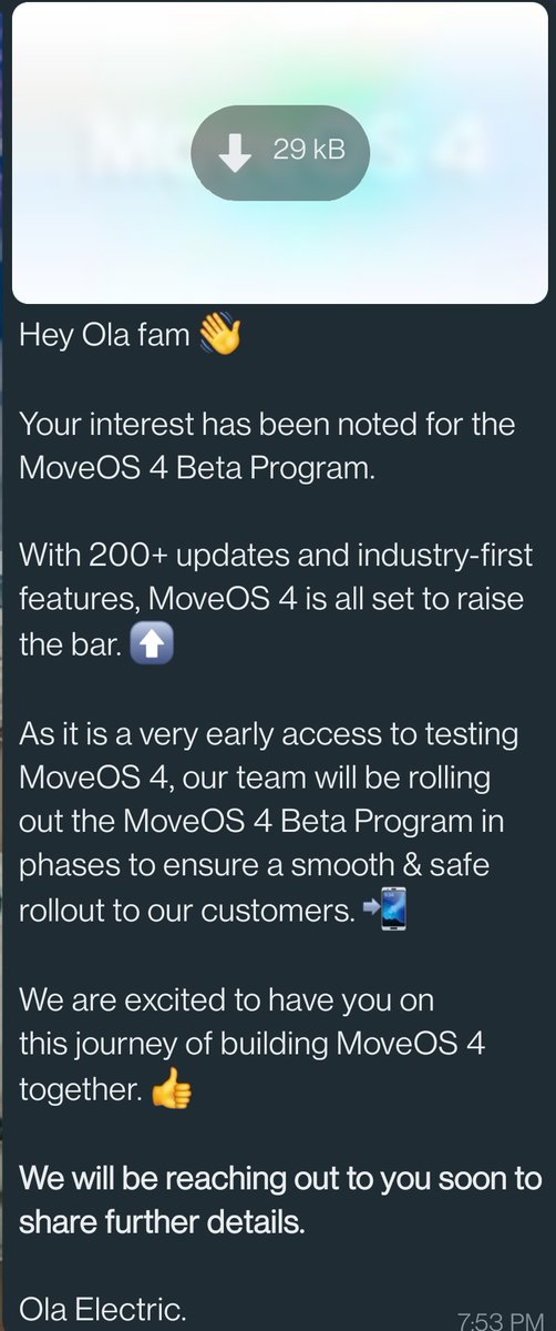 nishit297's tweet photo. @bhash @OlaElectric i receiveed message for move os 4 for beta on 16 September still I did not receive update when will I receive update attaching the screenshot for your reference https://t.co/tuzNe4wLSK