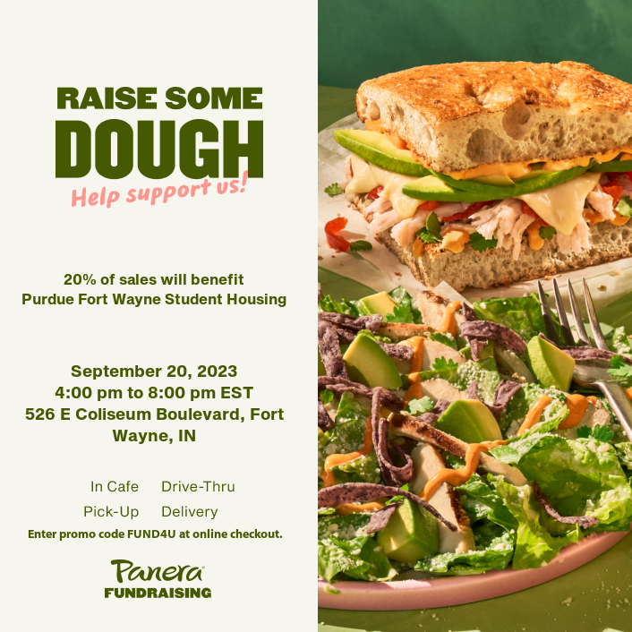 PFWHousing's tweet photo. 🥖 Join us at Panera Bread today from 4pm-8pm for a delicious way to support PFW Student Housing! Let's raise some dough for a great cause! 🏡💙  

#PaneraPFWFundraider #StudentHousingSupport #DineAndDonate #LetsRaiseSomeDough! https://t.co/4reB3PBqY1