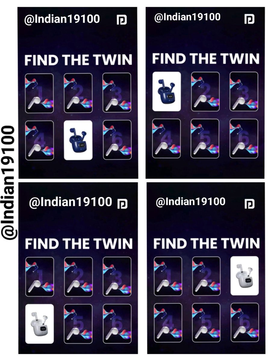 💞Here's perfect 2 mactches:
Card 1 - 5 ✅
Card 3 - 4 ✅

#TwinTuneChallenge #ContestAlert #Portronics #PortronicsIndia
#TwinTuneChallenge #SpotThePair
#TwinsS9 #WirelessEarbuds

💞 @Portronics

Wish to win this time❣️

🔖Join:
@TabrezAnwar6 
@Ehsanul51324208
@MDIMAMU34928876