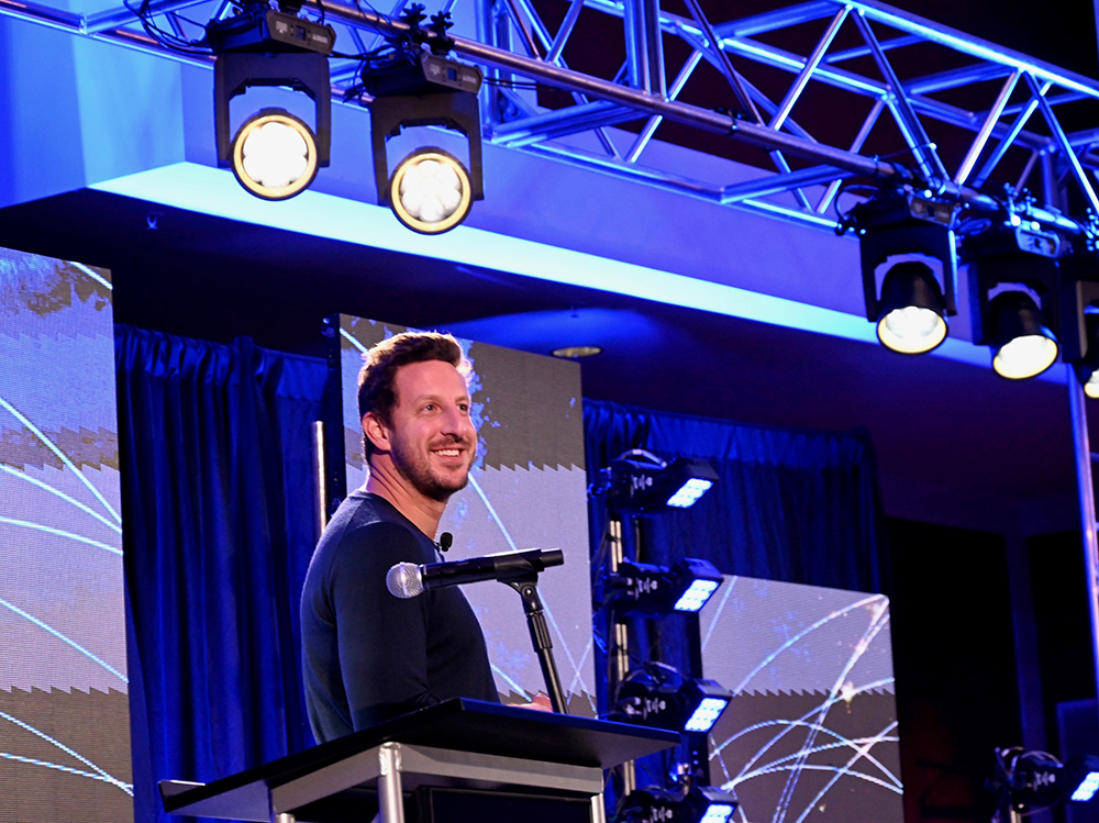 awbolympia's tweet photo. Our morning keynote speaker, AI Futurist Zack Kass @iamthezack, shares AI's history, where he thinks the technology is going, and why businesses should use it. Thank you to our presenting sponsor @ATT and keynote sponsor @Boeing at the #AWBSummit. https://t.co/3qswgsClgo