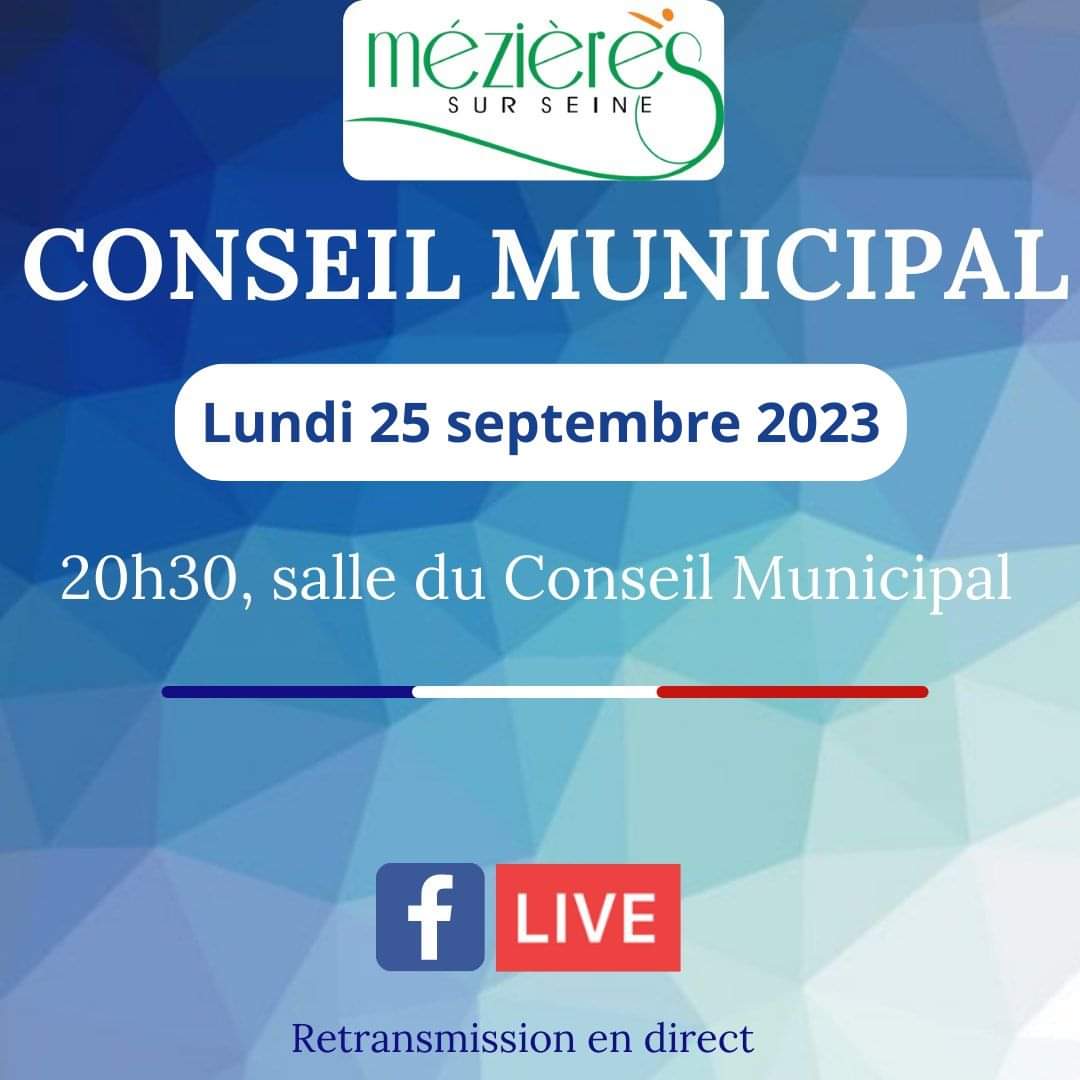 [ 🇨🇵 CONSEIL MUNICIPAL] - LUNDI 25 SEPTEMBRE À 20h30 📍 Salle du Conseil Municipal 🎥 Cette séance sera retransmise en direct sur la page Facebook de la commune : facebook.com/mezieres78.fr/ #MezieresSurSeine #conseilmunicipal