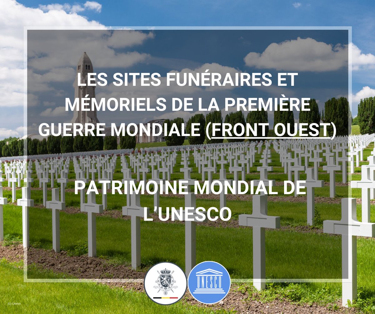 👏 C’est officiel ! L’@UNESCO a reconnu comme #PatrimoineMondial les sites funéraires et mémoriels de la Première Guerre mondiale présentés par 🇧🇪 & 🇫🇷.

C'est l'aboutissement d’un long travail franco-belge pour faire reconnaître la valeur universelle de ces lieux de #mémoire.🕊️