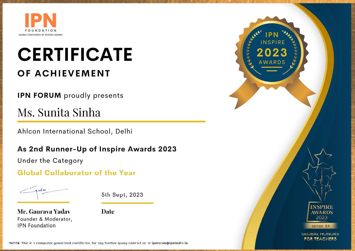 Sunita Sinha (@sunitas45385032) on Twitter photo Wonderful journey with IPN Inspired 2023 awards ceremony. <a href="/sdg4all/">AhlconIntl4SDGs</a> @IPN @Kavita_hm <a href="/Vibha_India/">Vijnana Bharati</a> <a href="/BellevueHeights/">Bellevue Heights</a> Wonderful journey with IPN Inspired 2023 awards ceremony. <a href="/sdg4all/">AhlconIntl4SDGs</a> @IPN @Kavita_hm <a href="/Vibha_India/">Vijnana Bharati</a> <a href="/BellevueHeights/">Bellevue Heights</a>