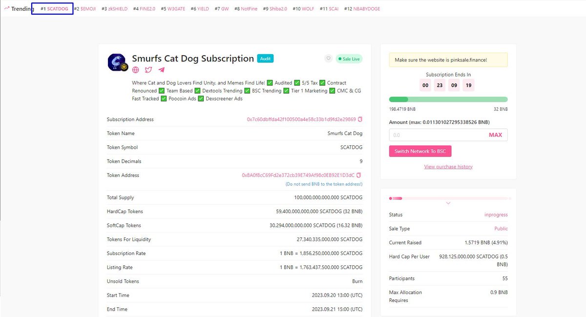 smurfcatdog's tweet photo. $SCATDOG #trend01 on Pinksale. 

Don't miss out the next moonshot.

Presale live 🔥

https://t.co/0jakDPry1z

#FINE #MEME #SmurfCat https://t.co/LliyFF531U