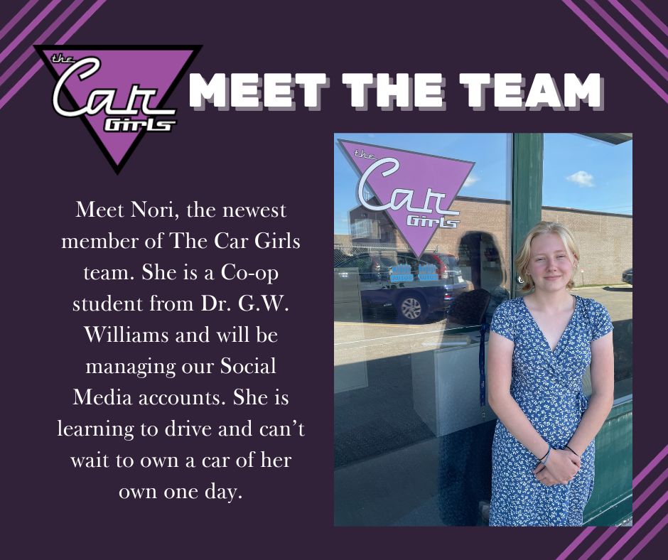 thecargirls's tweet photo. We are glad to welcome Nori to our team this semester! #TheCarGirls #automotive #WomenInAutomotive #student https://t.co/2y4z96dCNk