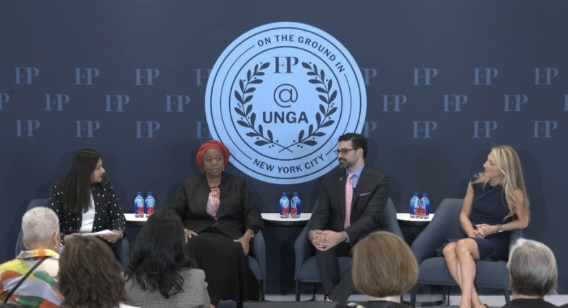 Great panel #ClimateAction & #HealthEquity @ForeignPolicy this ☀️We MUST: •Strengthen capacity in local communities •Amplify all voices🗣️ •Transform our health structures & financing to ⬇️ carbon 👣🌱 •Promote sustainable development •Be accountable #UNGA2023 #UNGA77