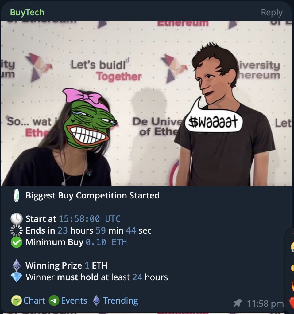 official_waaaat's tweet photo. Largest buy comp just started 1 ETH Is on the line. Who's got the RIZZ? https://t.co/wYLWbQGAvr
