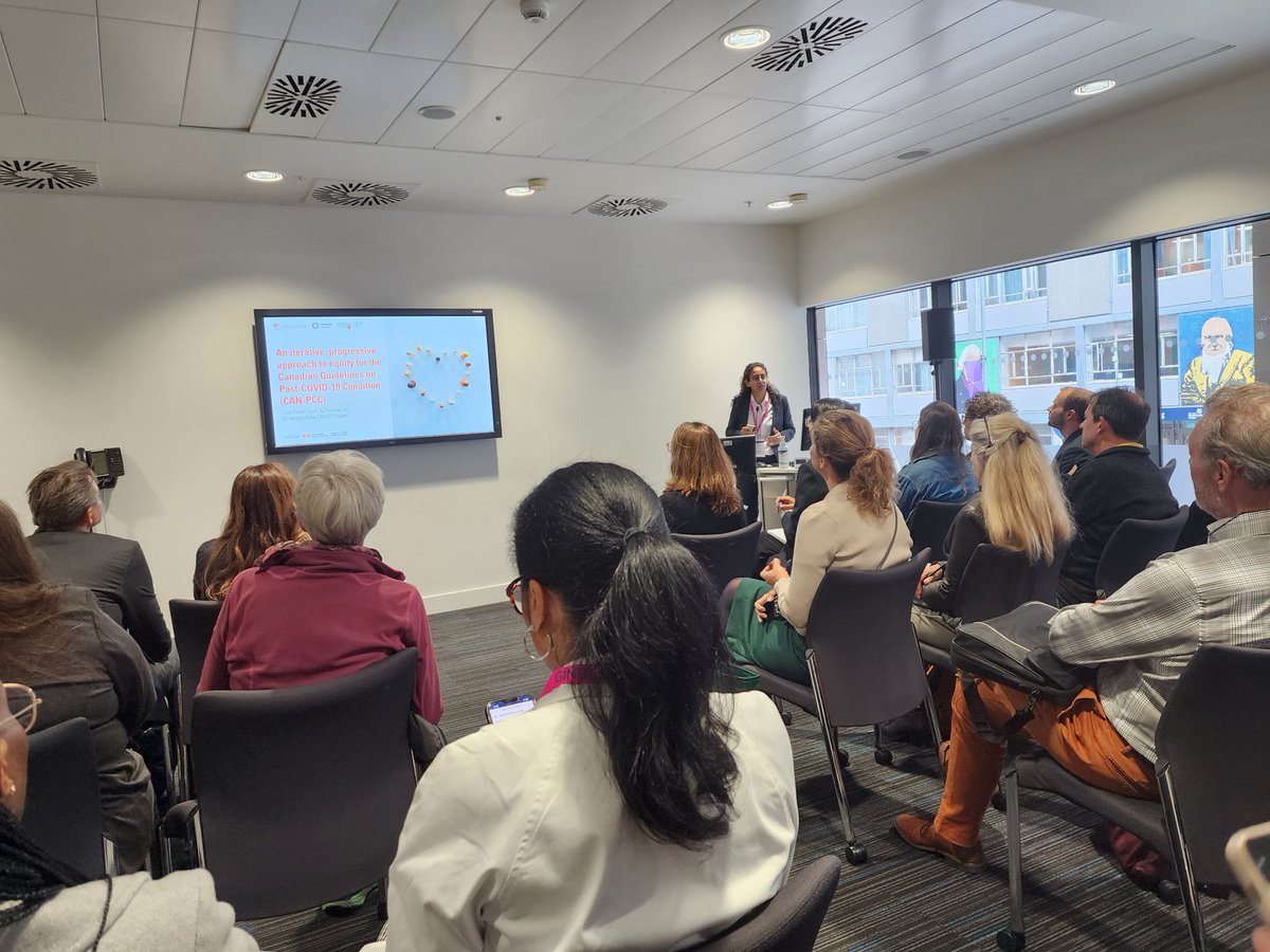 #Guideline development with the end-user in mind: @tamaralotfi88 discussing how #equity is being considered in the development of Canadian Guidelines on #postCovid19 condition (CAN-PCC) at #GIN2023Glasgow