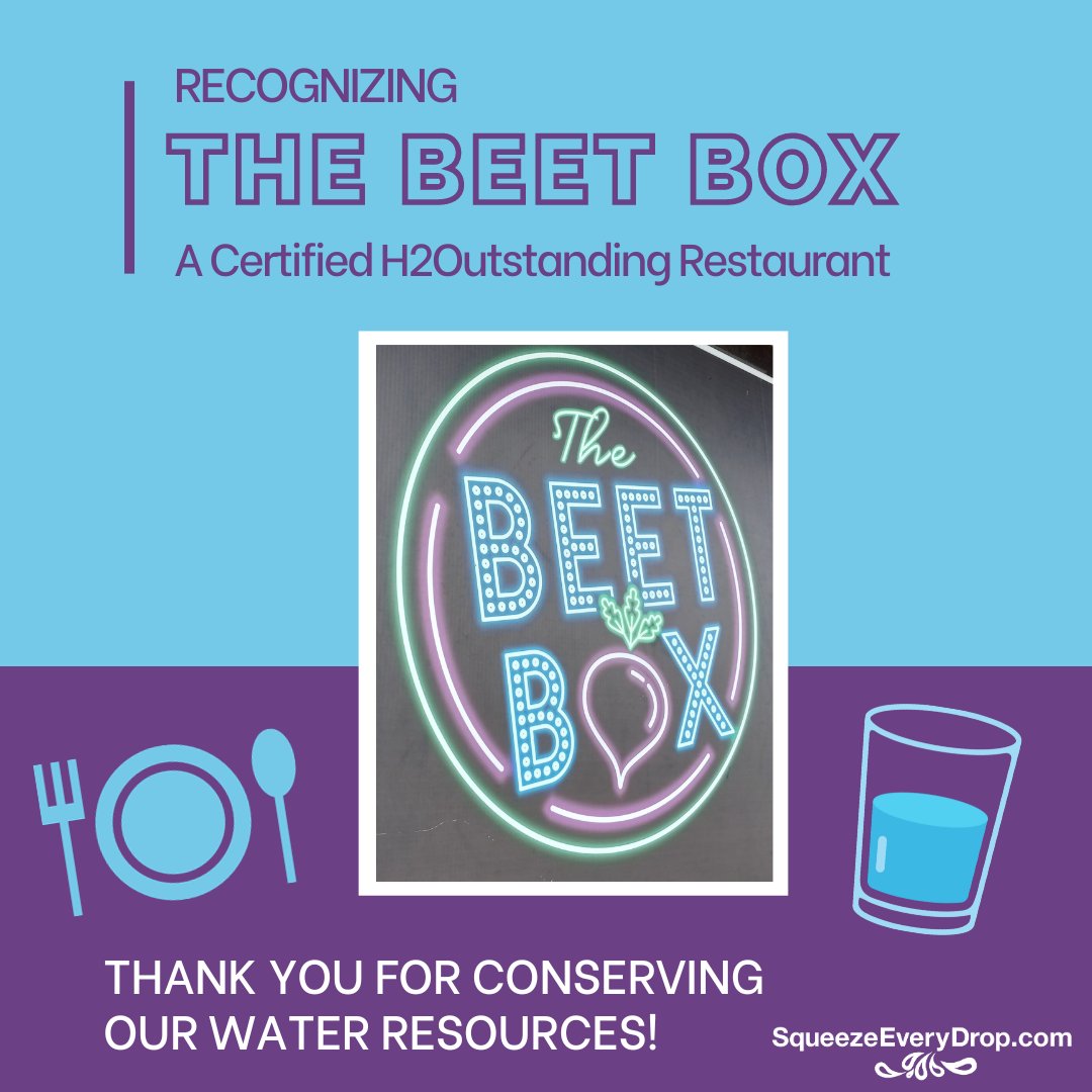 Big shout out to <a href="/BeetBoxOkc/">THE BEETBOX🌱OKC</a> for being the newest addition to our H2Outstanding Restaurant program! Thank you for doing your part to save water in our community!