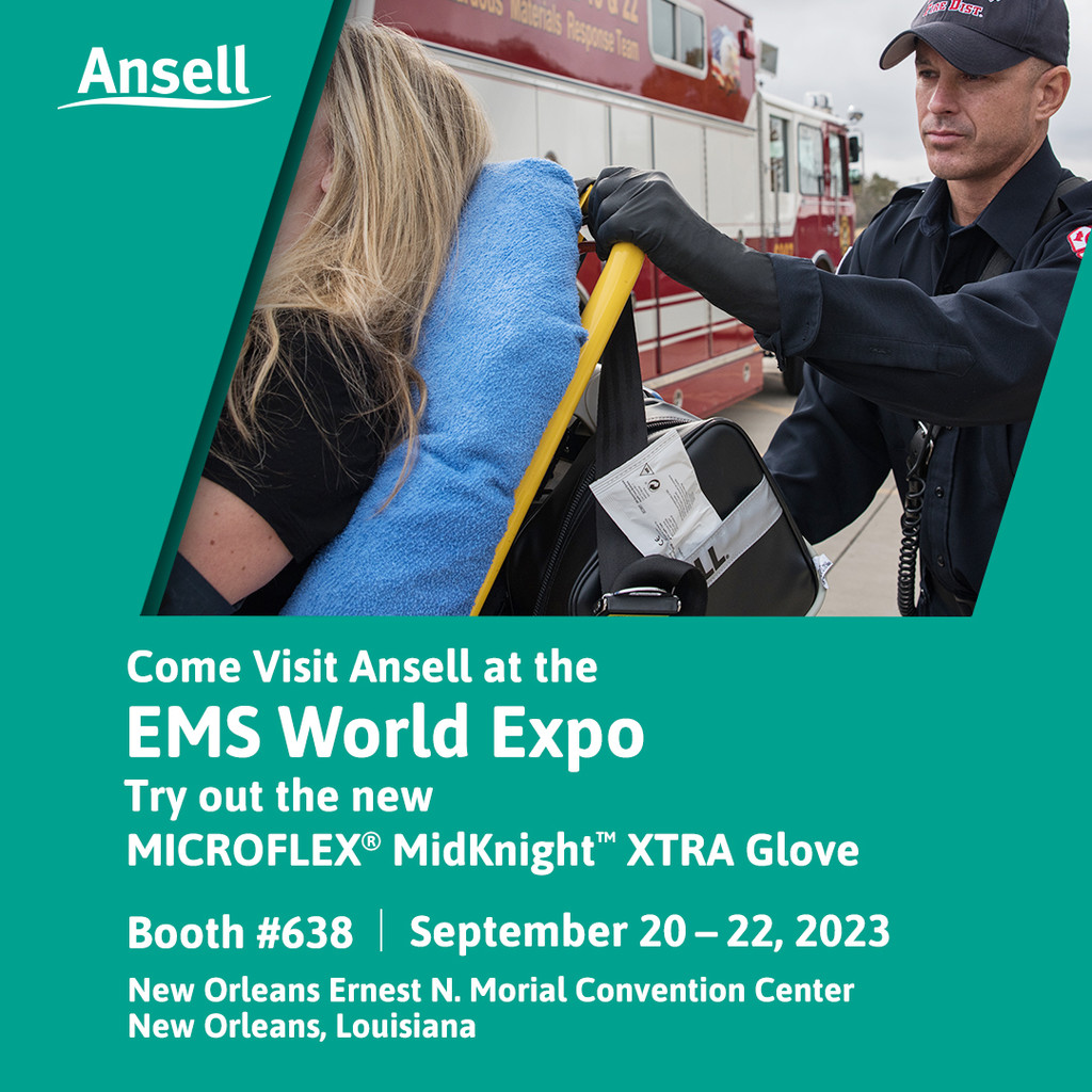 Join us at booth 638 at the 2023 EMS World Expo in New Orleans, Louisiana, today until the 22nd!

Explore our extensive line of PPE solutions designed to equip EMS professionals with the highest quality gear. 

Discover more: bit.ly/46gWFSQ 

#AnsellProtects #EMSWorld