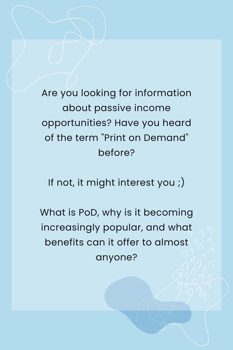 PoD_Tips's tweet photo. Think Print on Demand is just for computer graphics experts? Think again! Learn my tips to start earning passive income without any design skills! #PrintOnDemandTips #PassiveIncome #NoDesignExperience #creativebusinness #amazonkdp #money #GraphicsForMoney #PODTips https://t.co/JXlvQSiNhV