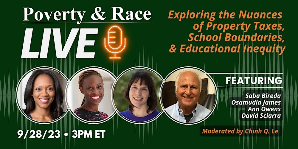 Join us on 9/28 for the first-ever “P&R Live” event, featuring authors from a recent #edequity issue of @PRRAC_DC’s #PovertyandRace journal:
➡️@SBedequity @BrownsPromise
➡️@ProfOsamudiaJ @unc_law
➡️@AnnOwens_ @USC
➡️David Sciarra @LPI_Learning
Register: prrac.org/PRlive