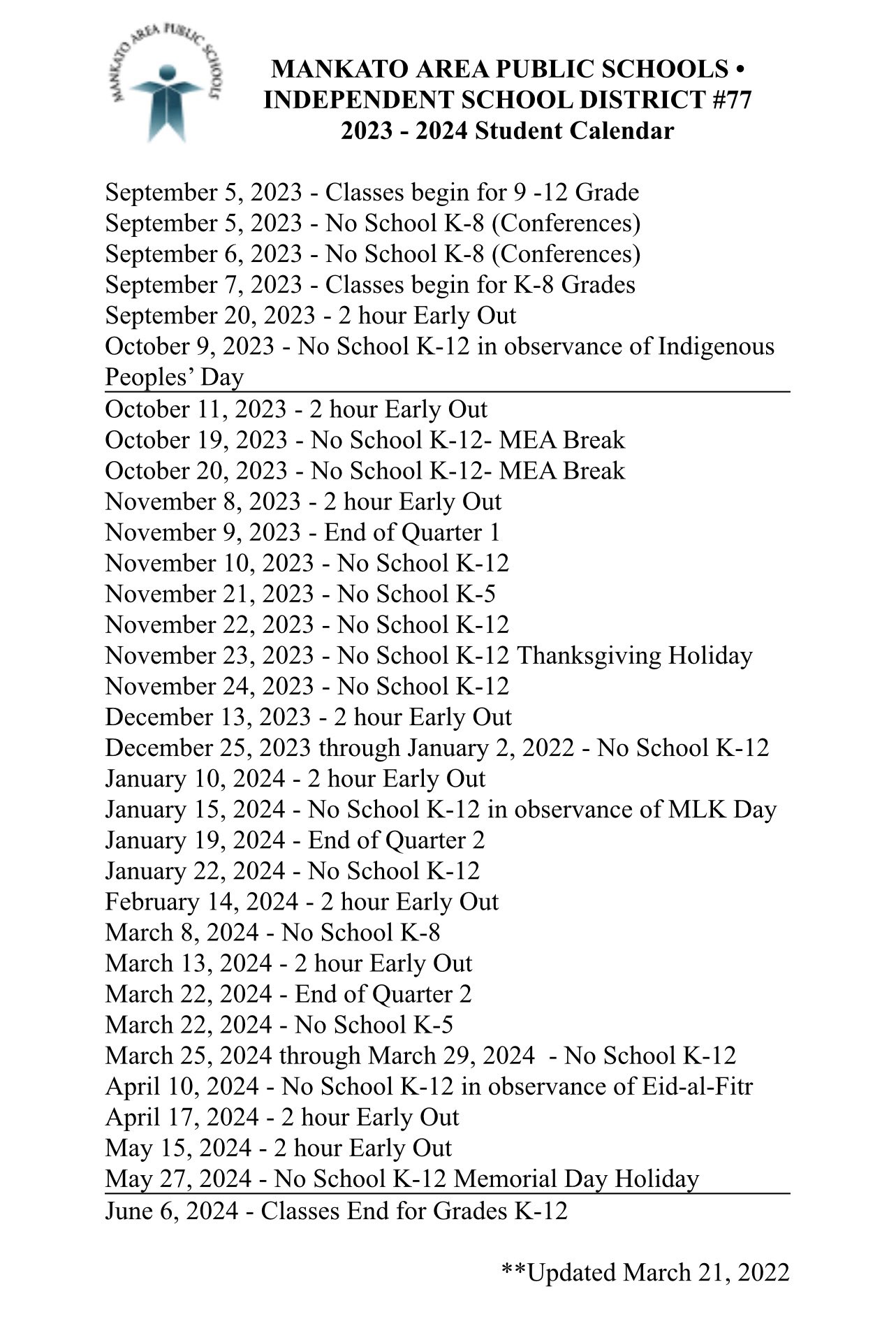 Mankato School Calendar 2025 Della Farrand