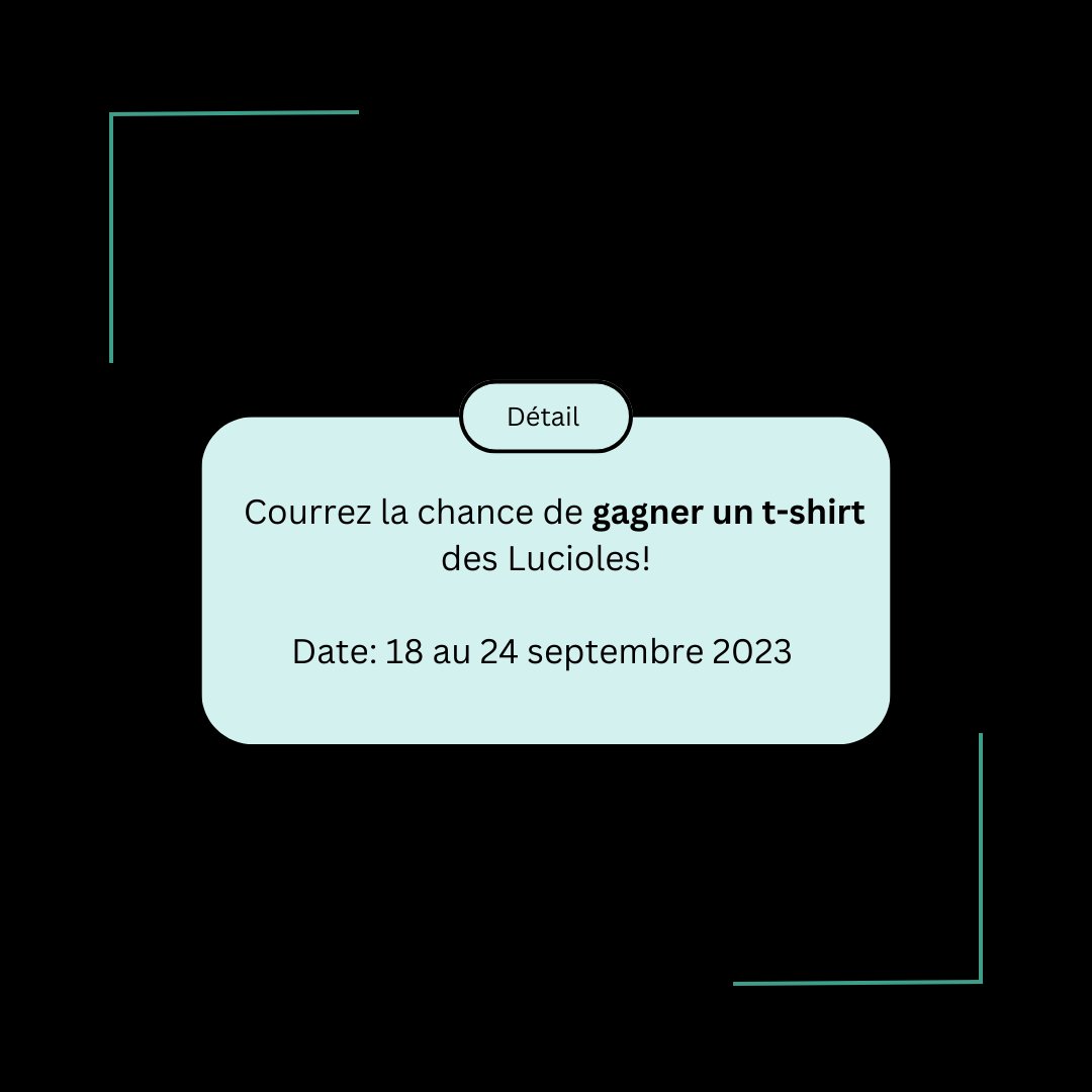 Les Lucioles | CONCOURS 💫

Du 18 au 24 septembre, Les Lucioles circulent sur les écrans des stations de métro de Montréal !

Repérez nous, partagez une photo ou vidéo en story sur Instagram et identifiez nous. 

Le tirage aura lieu le 25 septembre, bonne chance à tous.tes !🍀