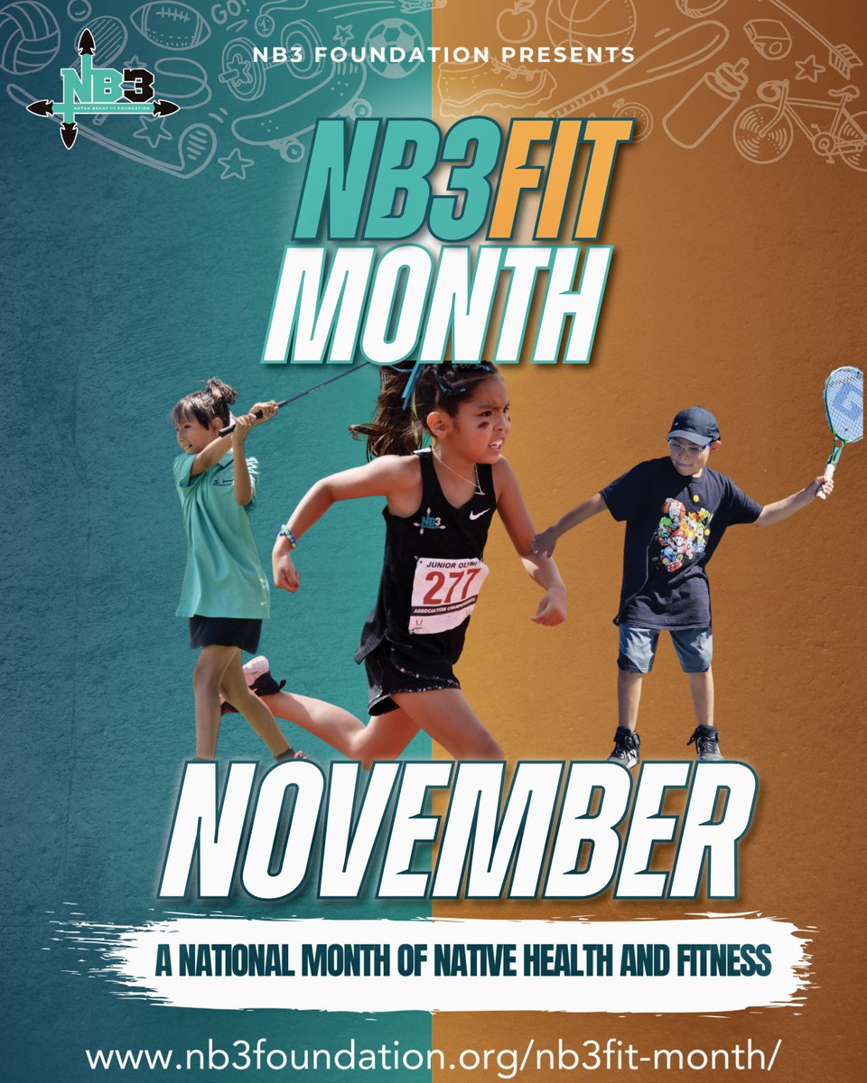 NB3Foundation's tweet image. ⛹️🏊‍♂️🏌️Become part of the movement of #NB3FITMonth 🏃🚴‍♂️🤾
Join others  from across Indian Country hosting  a physical activity, fitness and/or health awareness event during the month of November
nb3foundation.org/nb3fit-month/
#NB3F #NB3FIT #NB3FITMonth