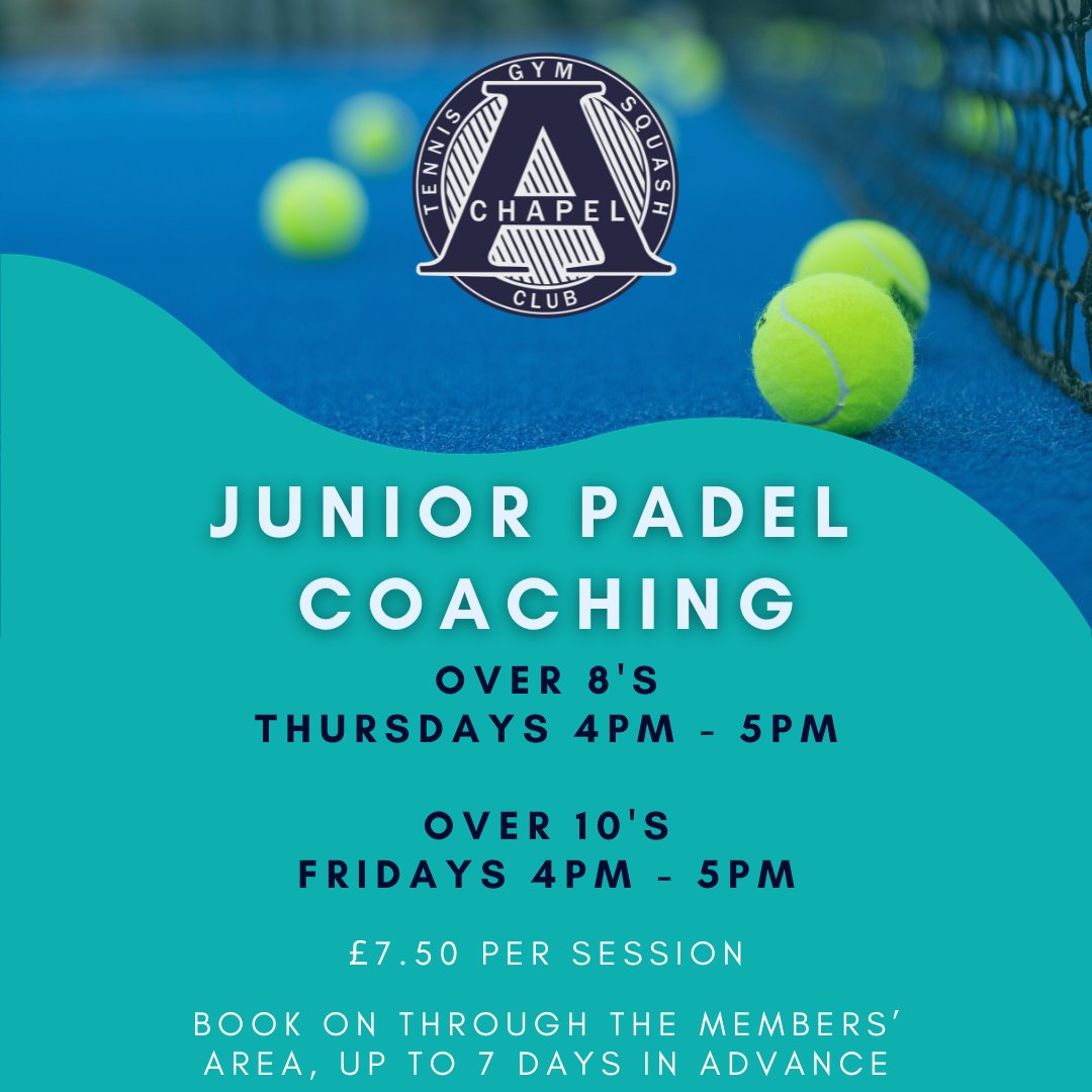 ChapelAClub's tweet photo. Junior Padel Coaching is now here at Chapel A Club 🎾
🔵 Over 8's Coaching - Thursdays 4pm - 5pm
🔵 Over 10's Coaching - Fridays 4pm - 5pm
#caltsc #chapelaclub #chapelallerton #leeds #padel #padelcoaching https://t.co/RbQefGr5dN