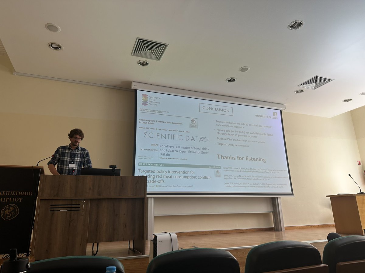 This is @GeogWillJ presenting new work estimating C02 emission estimates from food consumption at the @IGU_Online_ Applied Population Geography Symposium in at the @uaegean @CDRC_UK