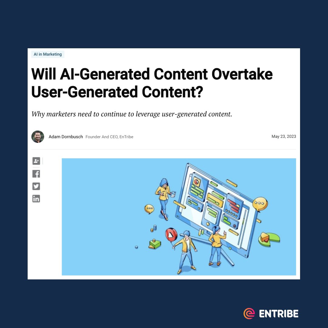 EnTribeTeam's tweet photo. For companies looking to reach their audience and gain the trust of their consumers, user-generated content is their best bet. Read more as Adam explores the impact of AI tools on marketing and the intersection with UGC. https://t.co/vHHAybRB6S https://t.co/wZOg7nLd4R