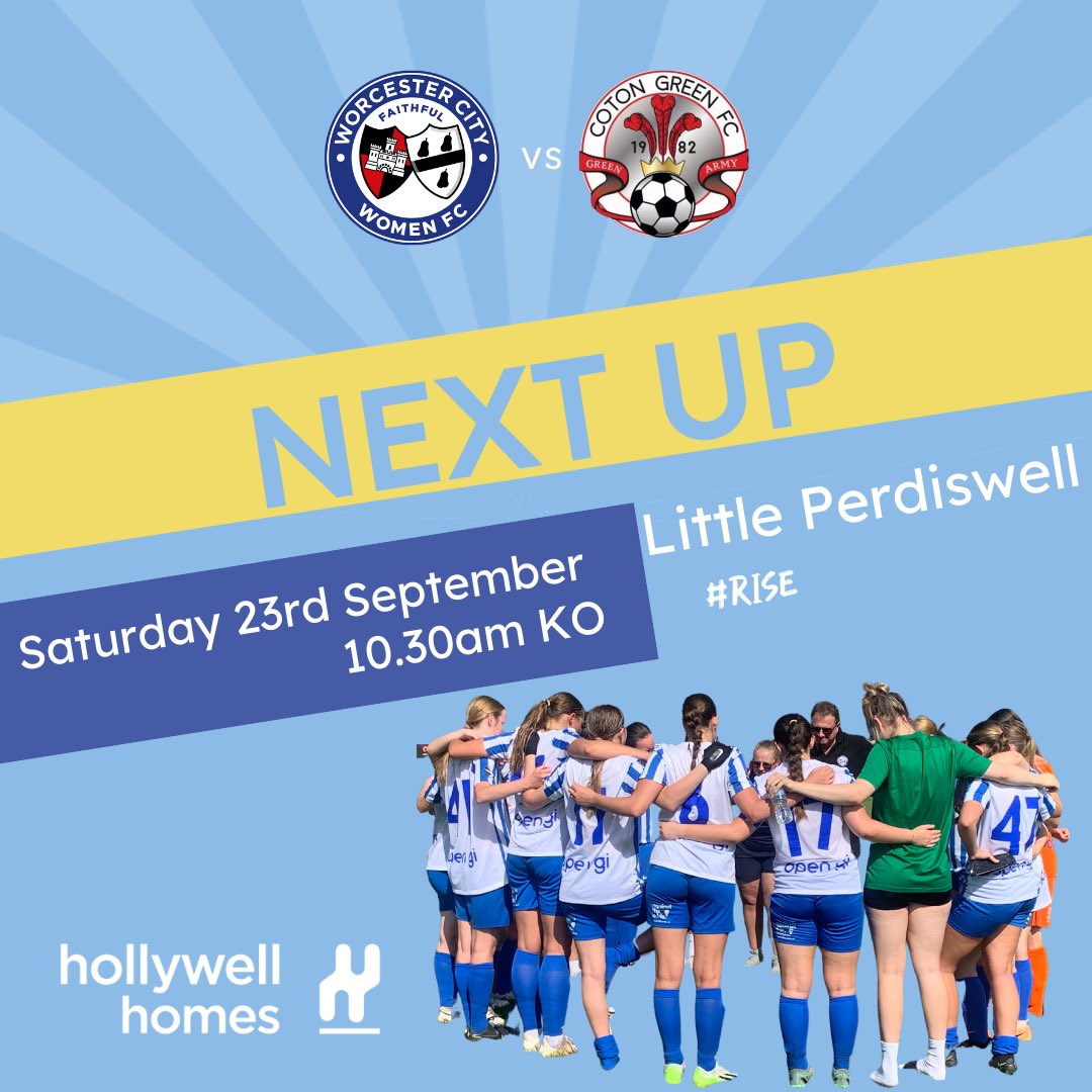 WCWomenFC's tweet image. NEXT UP

UNDER 18s TEAM
📆 Saturday 23rd September
🕑 10.30 am
🆚 Cotton Green Under 18s (H)
🏟️ Little Perdiswell

#RISE #WorcestershireHour 💙🤍