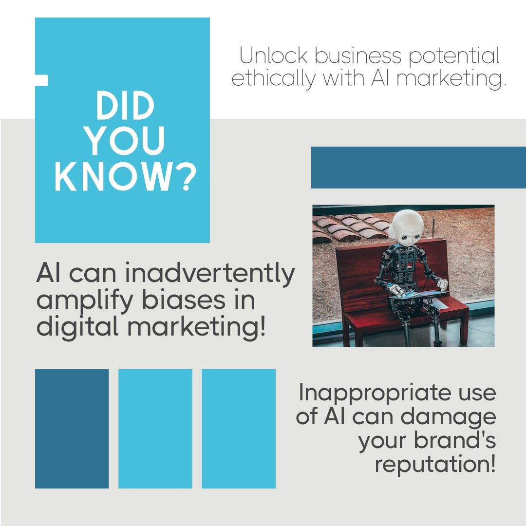 Digitalmobnod's tweet image. 🔒 Unlock your business potential ethically with AI marketing! 🚀 Beware: AI can amplify biases, damaging your brand. Stay ahead by using AI responsibly for a fair and inclusive online presence. #AI #DigitalMarketing #EthicalSolutions (228 characters)