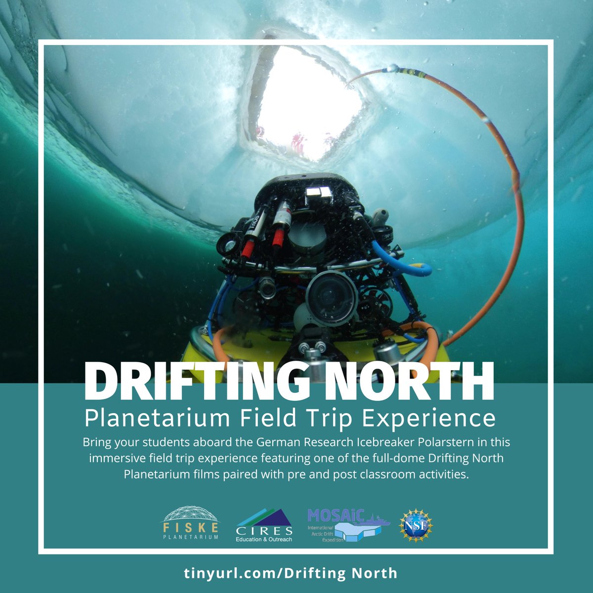 CiresCEEE's tweet image. Today is the 4-year anniversary when a team of scientists embarked on the @MOSAiCArctic, a yearlong journey where #polarscientists studied the Arctic #seaice for an entire year. Explore #MOSAiC and the importance of the #Arctic with the Drifting North Polar Planetarium field trip
