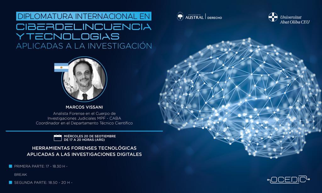 Diplomatura Internacional de cibercrimen <a href="/AustralDerecho/">Austral Derecho</a>   Continuamos a full con el uso de las diferentes herramientas forenses en las investigaciones criminales, con la gran experiencia de <a href="/MarcosVissani/">Marcos Vissani</a> 
<a href="/ocedic/">OCEDIC</a> <a href="/ABoruchowicz/">Ariela Boruchowicz</a> <a href="/cataneme/">Catalina Neme</a>