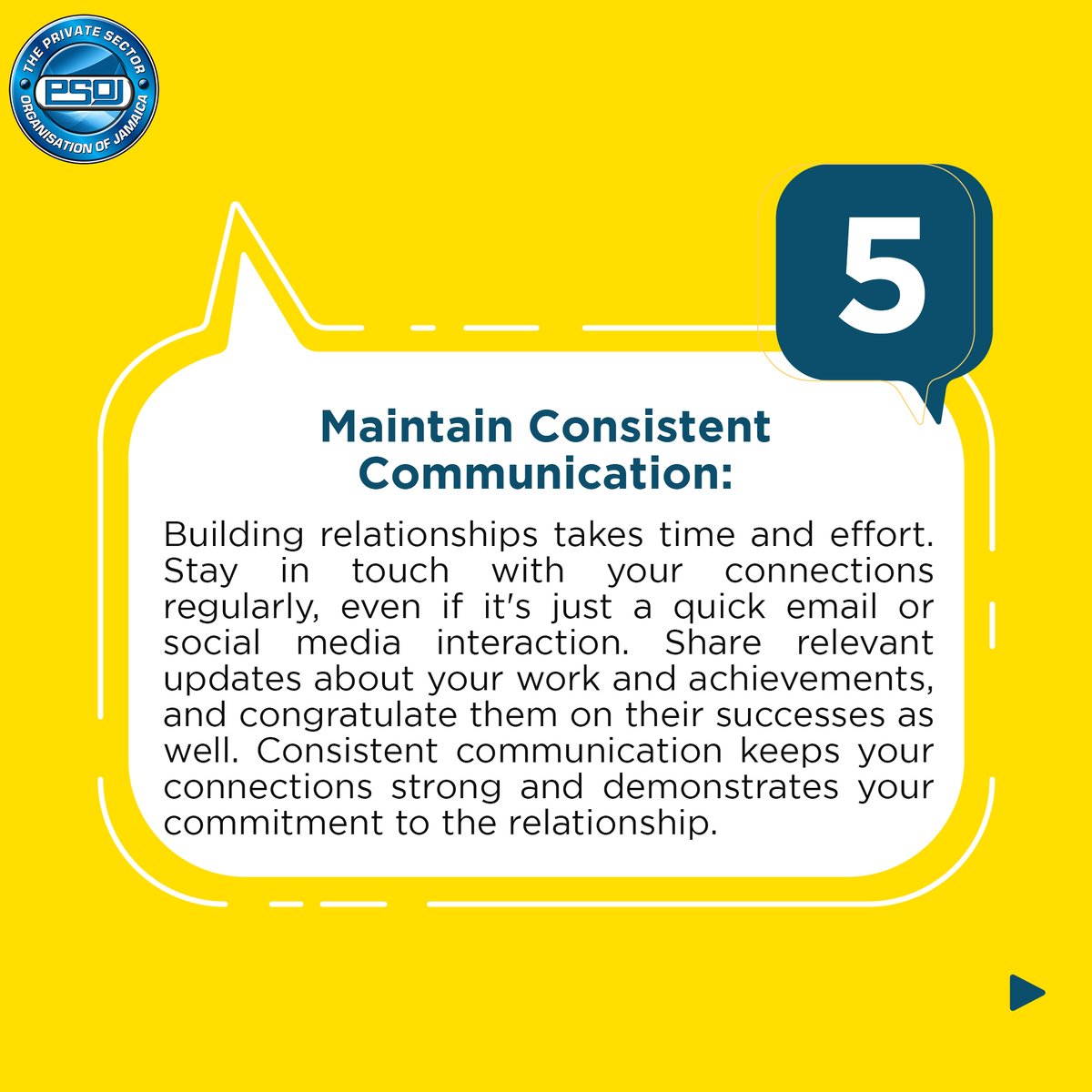thePSOJ's tweet image. Maintain Consistent Communication 
Keep the lines of communication open. Even a simple email or social media like can go a long way in strengthening a relationship. 
#StayConnected #ConsistentCommunication