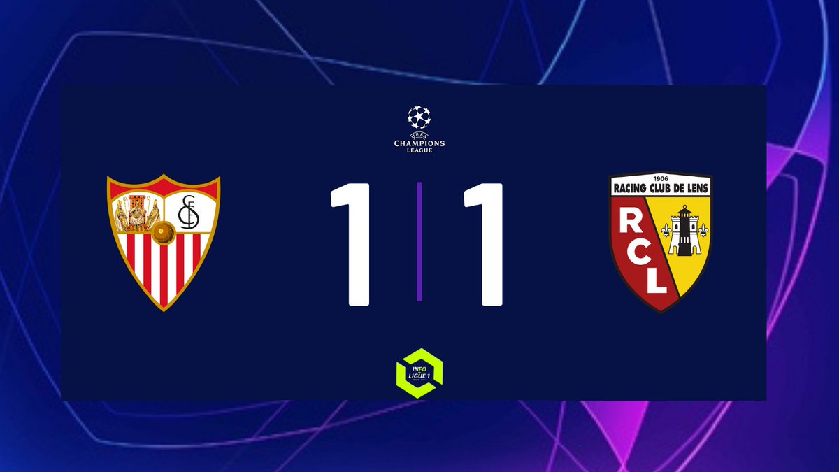🚨 QUEL MATCH ! Le RC Lens arrache le point du nul à Séville en ayant effectué un match énorme, 1-1 ! 🔥💛❤️

⚽️ Ocampos
       ⚽️ Fulgini

#UCL | #SevillaFCRCL