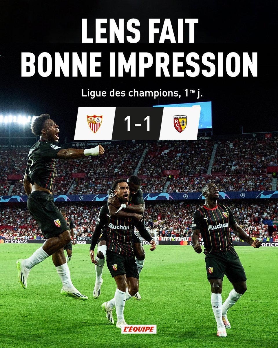 lequipe's tweet photo. Le RC Lens retrouve des couleurs en Europe en allant chercher un match nul à Séville : https://t.co/QPu5QV5tve

#SevillaFCRCL https://t.co/J0PsJyEQXY