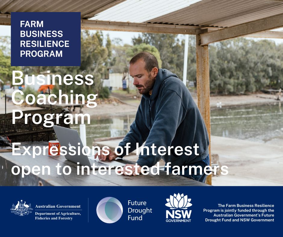 nswagriculture's tweet photo. EOI for Farm Business Resilience Program's Business Coaching now open! Achieve your farm business goals - visit https://t.co/MS0qo0n1Ee
#FBRP #farmbusinessresilience #farmbusiness https://t.co/H38WumBcVp