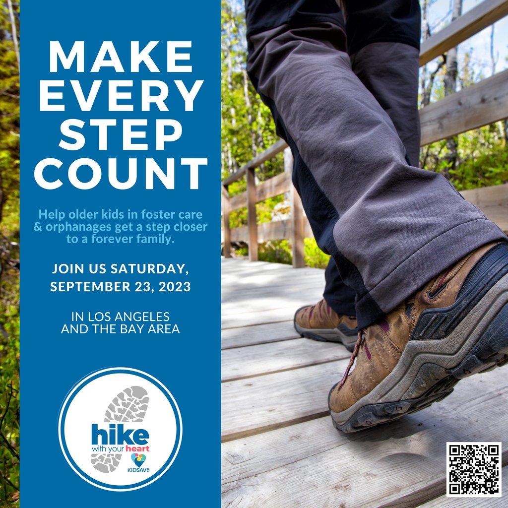 Kidsave_Intl's tweet image. We are just days away from Hike With Your Heart! 
Join us this Saturday in Los Angeles or the Bay Area to hike for older kids in foster care.

Visit kidsave.org/hike2023 to learn more and register today!

#kidsave #weekendmiracles #hikewithyourheart #fundraiser