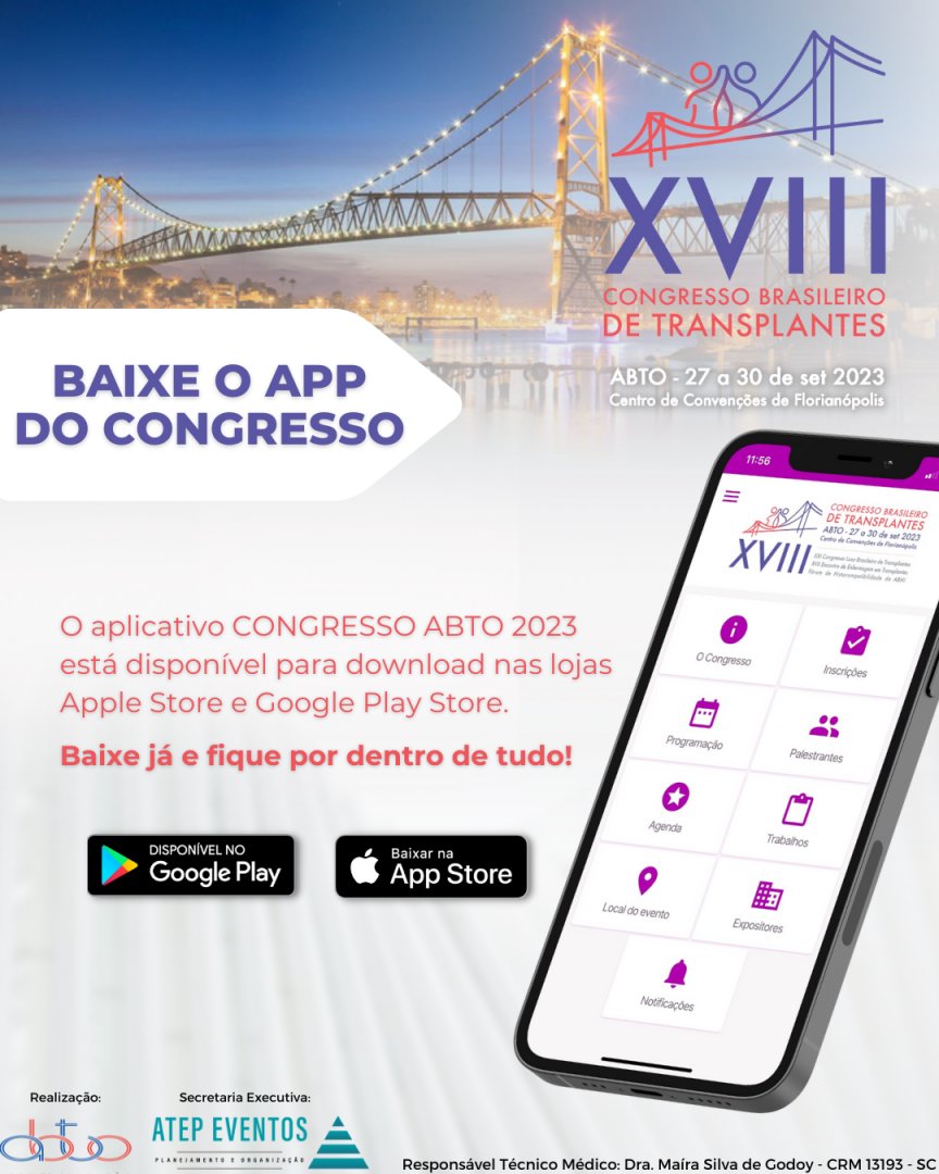 Baixe o aplicativo CONGRESSO ABTO 2023 e tenha todas as informações do congresso no seu dispositivo, na palma da mão!

Apple Store: apps.apple.com/us/app/id14771…
Google Play Store: play.google.com/store/apps/det…

 #abto2023