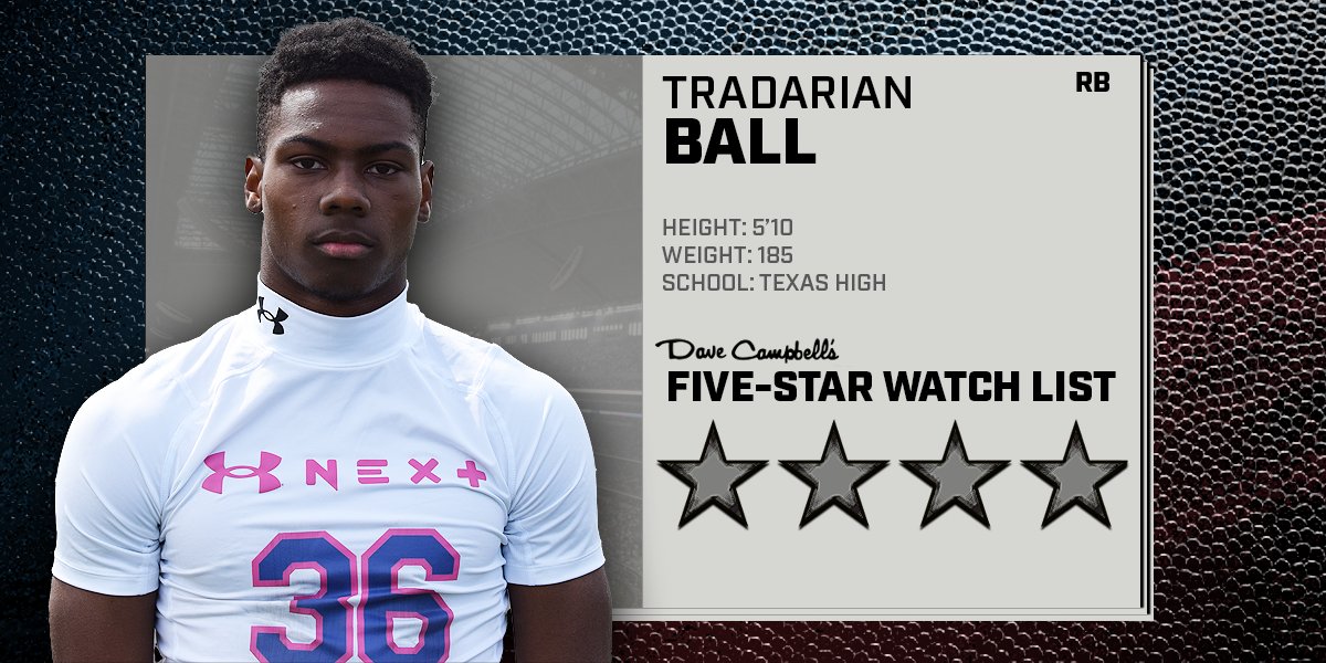 Greg Powers ๐๏ธ (@gpowersscout) on Twitter photo ๐จFive-Star Watch๐จ
Texas High 2026 RB Tradarian Ball has been named a <a href="/dctf/">Dave Campbell's โ TexasFootball.com</a> four-star and added to the five-star watch list.
#TXHSFB | <a href="/TradarianBall3/">Tradarian Ball ๐ธ</a> | <a href="/THighFootball/">Texas High Tiger Football ๐</a>
Full List: texasfootball.com/article/2023/0โฆ ๐จFive-Star Watch๐จ
Texas High 2026 RB Tradarian Ball has been named a <a href="/dctf/">Dave Campbell's โ TexasFootball.com</a> four-star and added to the five-star watch list.
#TXHSFB | <a href="/TradarianBall3/">Tradarian Ball ๐ธ</a> | <a href="/THighFootball/">Texas High Tiger Football ๐</a>
Full List: texasfootball.com/article/2023/0โฆ