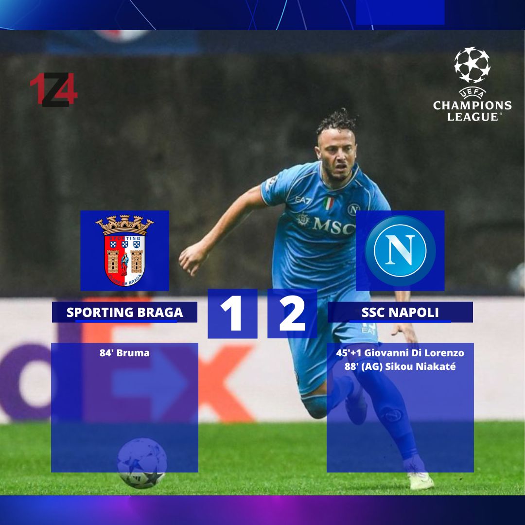 Zona14fc's tweet photo. 📌 Victoria napolitana
❌El #Braga cae en su casa y complica sus chances de pelear por los octavos de final.
✅ El #Napoli sigue en buen momento y gana su primer partido del torneo
#UEFA #ChampionsLeague #UCL #Europa #Futbol #BRANAP https://t.co/za0Wpykj6O