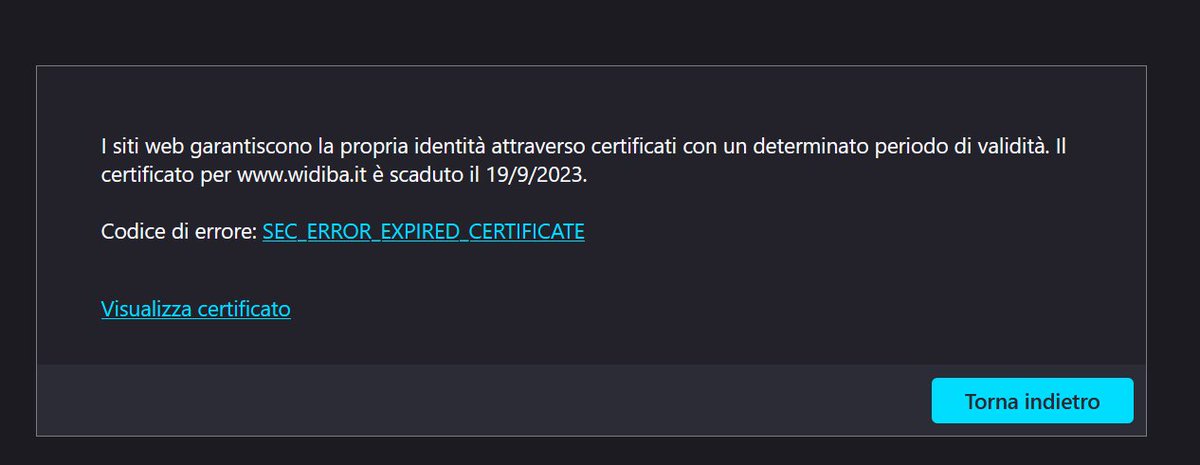 dany94ct's tweet photo. in #BancaWidiba dormono e il sito non è accessibile, col certificato ssl scaduto da ieri.
@widiba_tw https://t.co/B5ek1Dhso5