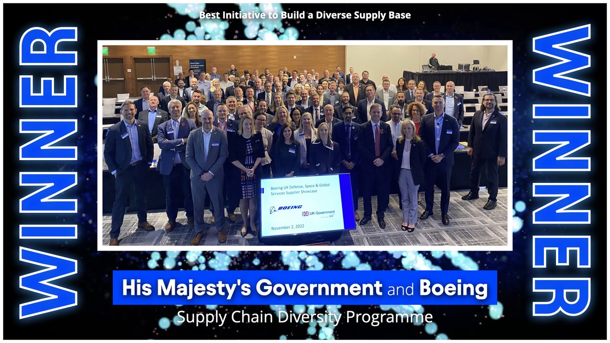 Congratulations to <a href="/GOVUK/">GOV.UK</a> / <a href="/Boeing/">The Boeing Company</a> who is the winners of the #CIPSAwards Best Initiative to Build a Diverse Supply Base category for their project ‘Supply Chain Diversity Programme’ @CIPSnews