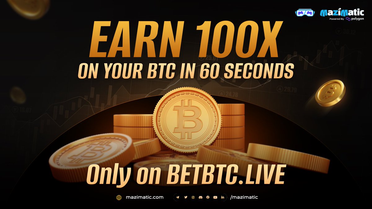 You can now bet on the price of #bitcoin  every 60 seconds with #matic

Up ⬆️ or down ⬇️ 🤔

BETBTC.Live from @Mazimatic

#Saitama #Crypto #CryptoCurrency #CryptoNews  #BTC #Apple #polygon #MetaVerse #Meta #MaziMatic  #Forex #forextrading #forexnews #ForexCommunity