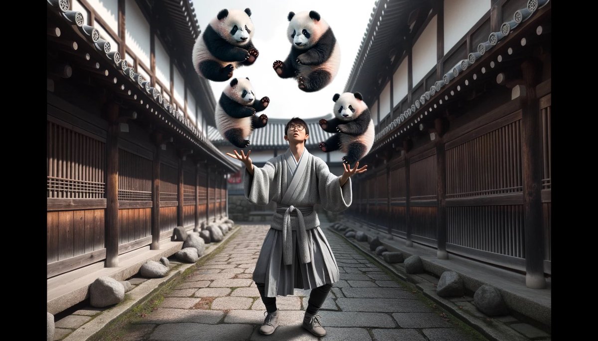 @tweetatpablo “an image of a person juggling panda cubs”