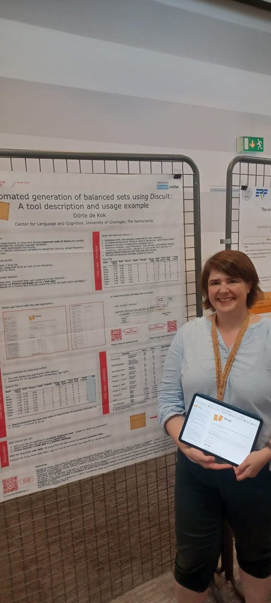 Neurolinguistics @ UG (@ugneuroling) on Twitter photo Second poster of today at #soa2023 #scieneofaphasia was by <a href="/doerteh/">Dörte de Kok</a>. She presented a tool she developed for splitting lists of stimuli/items into balanced sets. Have a look at the poster doi.org/10.5281/zenodo⊠or check out the web app discuit.streamlit.app Second poster of today at #soa2023 #scieneofaphasia was by <a href="/doerteh/">Dörte de Kok</a>. She presented a tool she developed for splitting lists of stimuli/items into balanced sets. Have a look at the poster doi.org/10.5281/zenodo⊠or check out the web app discuit.streamlit.app
