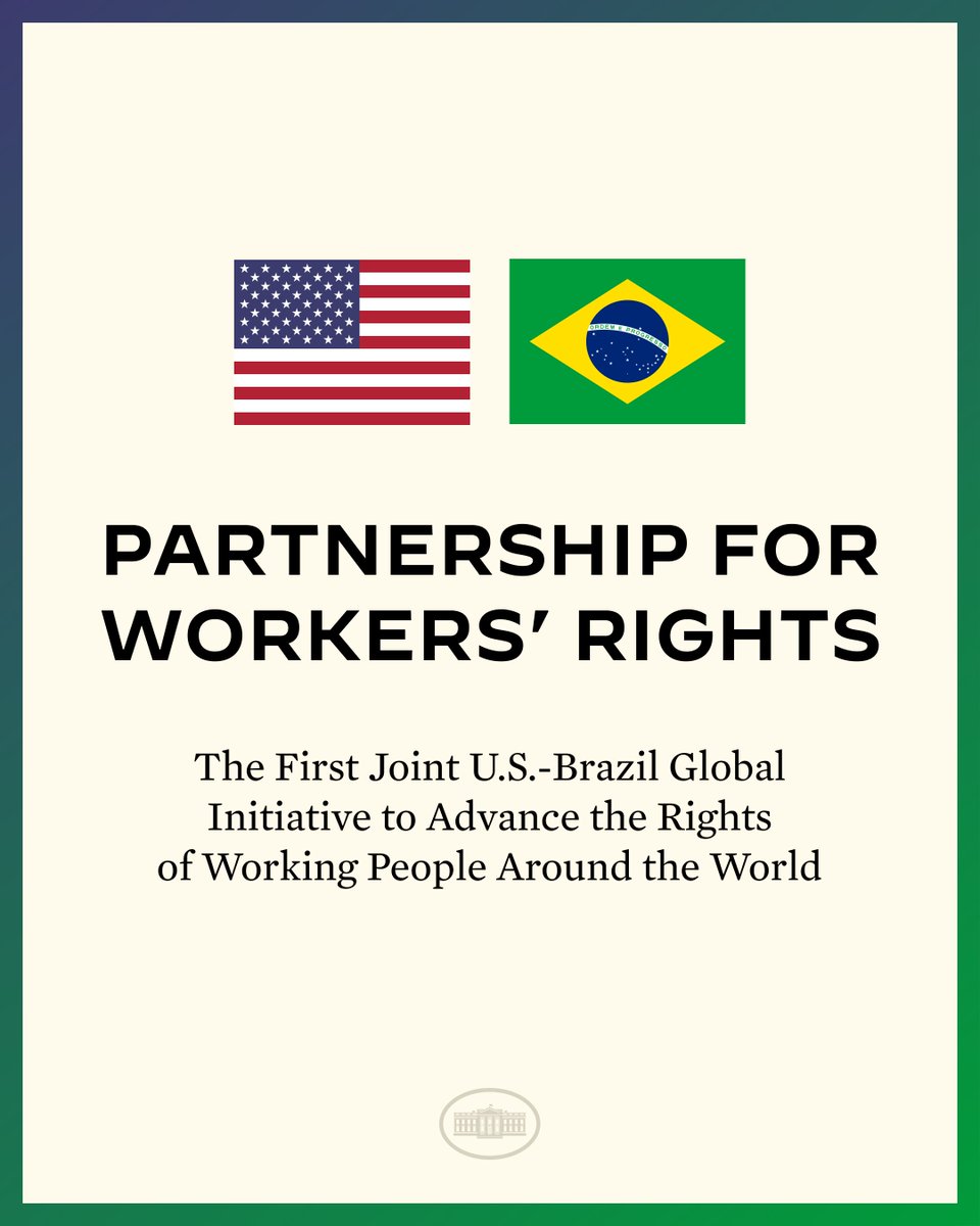 Today, President Lula and I are proud to announce the Partnership for Workers' Rights.
 
Both the President and I share a common vision where workers and their families are protected, empowered, and elevated in our economic policymaking.
 
That's what our Partnership is about.