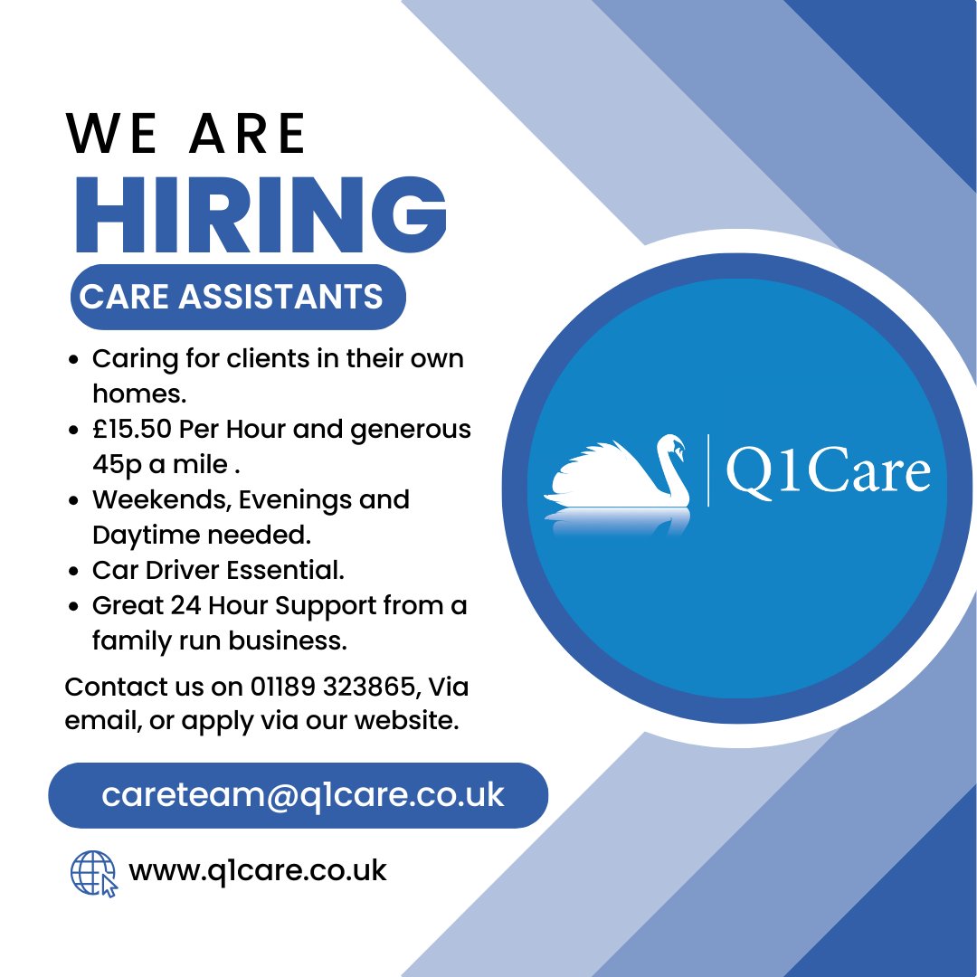 Q1Care's tweet photo. Are you looking for a rewarding evening or weekend role , then come and join our lovely care team. https://t.co/XJs9yD80O4